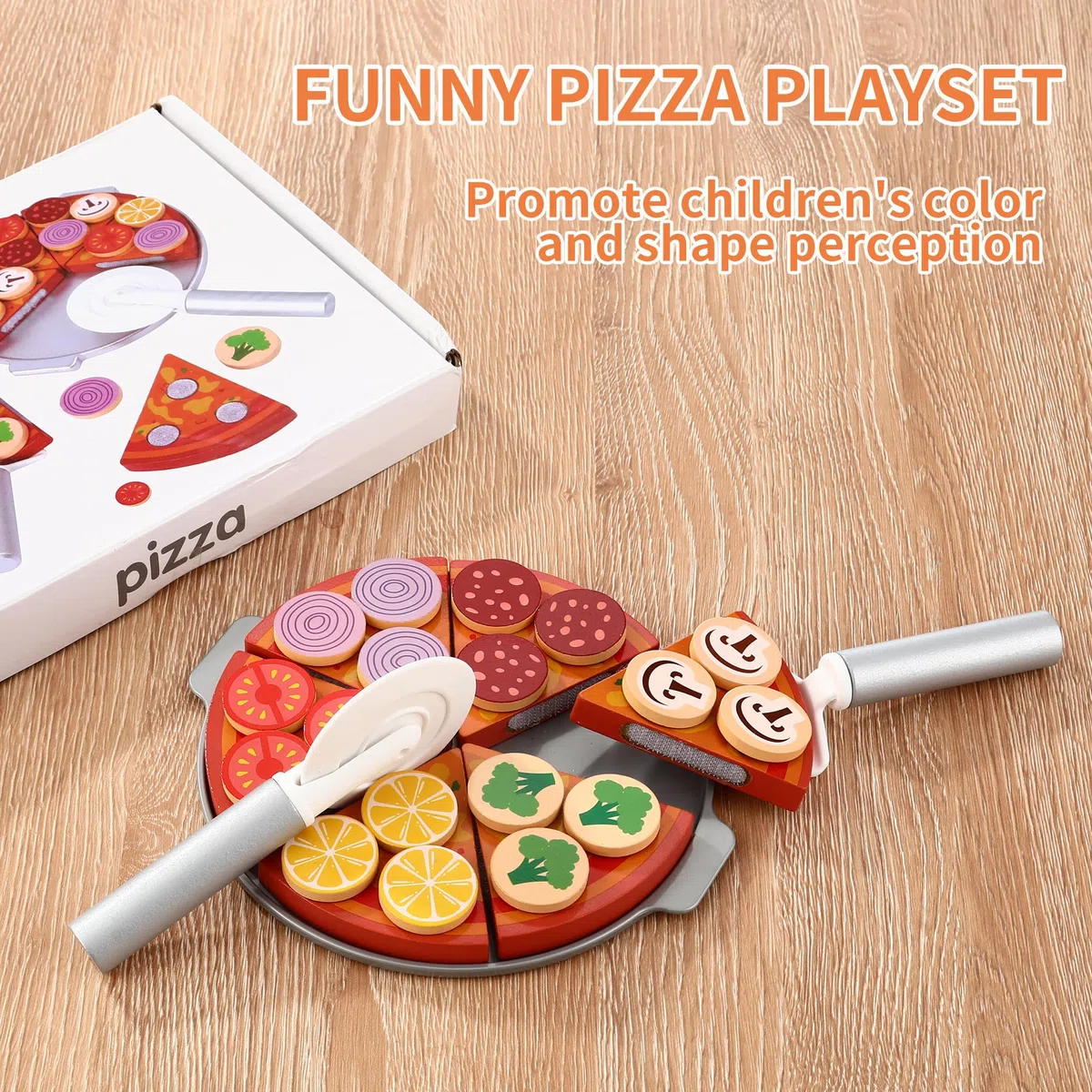 Pizza Giocattolo per Bambini,Accessori Cucina Giocattolo da Educativi Montessori, Gioco di Ruolo, Regalo Creativo Compleanno Giorno dei Bambini Pasqua Halloween Natale Ragazzi Ragazze 3+ Anni