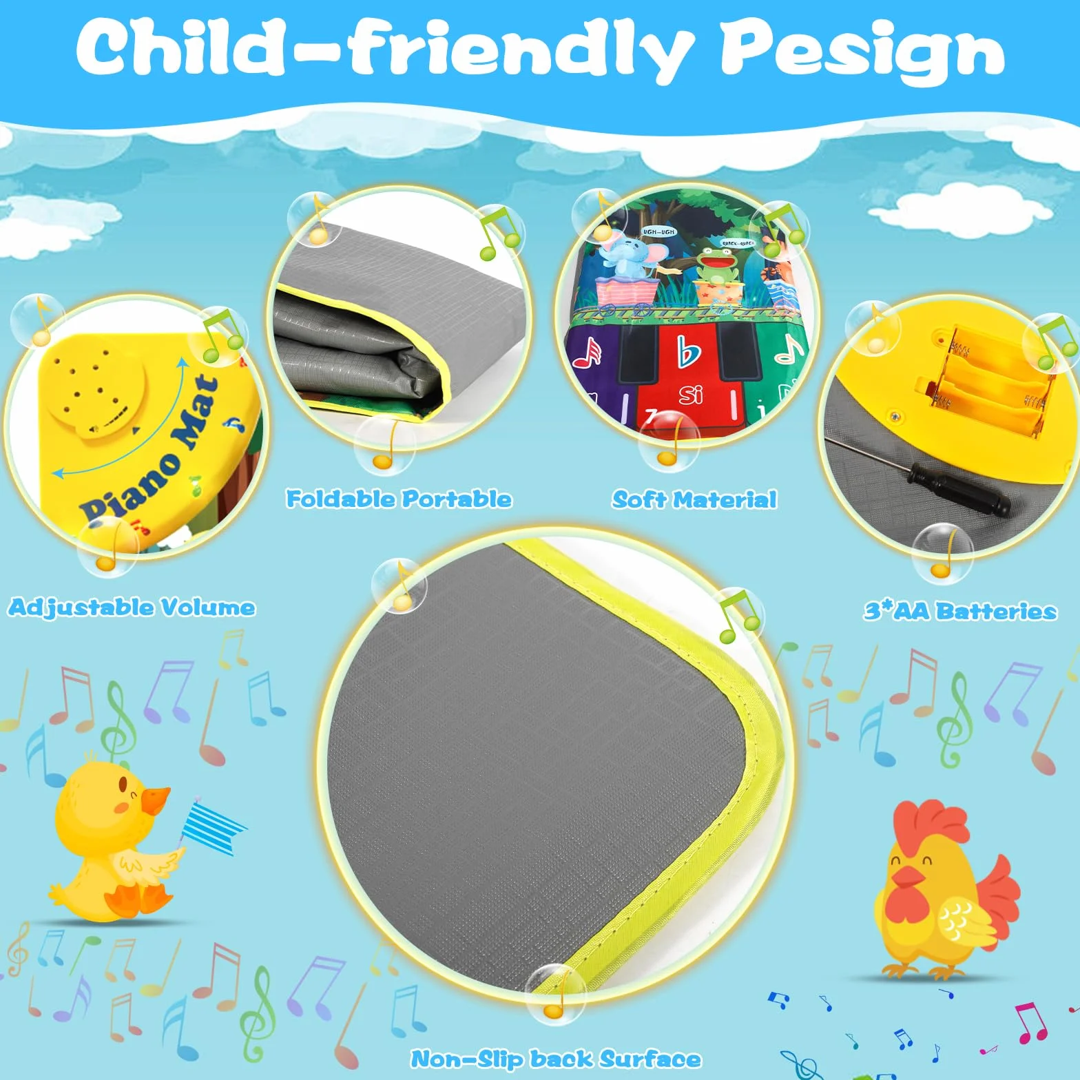 Tappeto Musicale, Tappeto Musicale Bambini, Bambini Tappetino per Pianoforte con 10 Animali, Tappeto da Danza, Tappeto Musicale Bambini 1 Anno, per Regalo Natale, Regalo di Compleanno