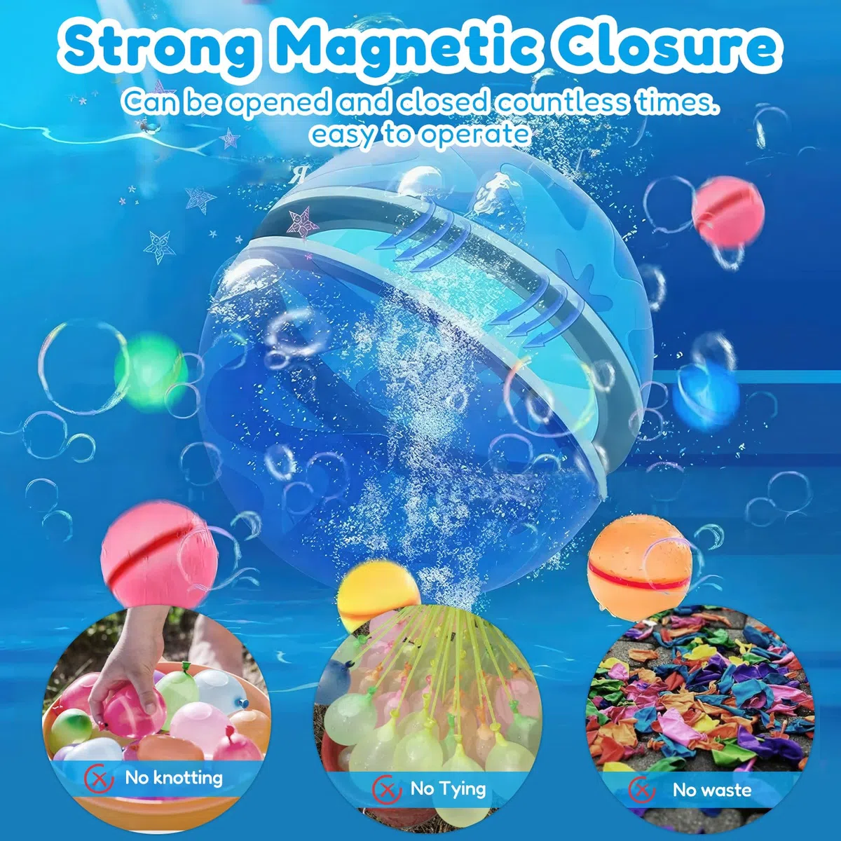 Palloncini Acqua Riutilizzabili 15 Pezzi in 5 Colori, Gavettoni Magnetici Autosigillanti in Silicone con Sacchetto a Rete, Giochi Acqua Bambini per Piscina e Spiaggia