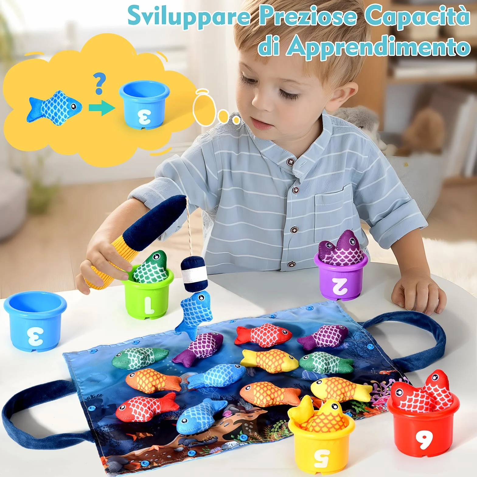 Giochi Bambini 1 Anno 2 Anni, 20PCS Montessori Gioco Pesca Morbidi, Regalo Bambino 6 12 18 Mesi, Interattivi Educativo Giocattoli Bambino