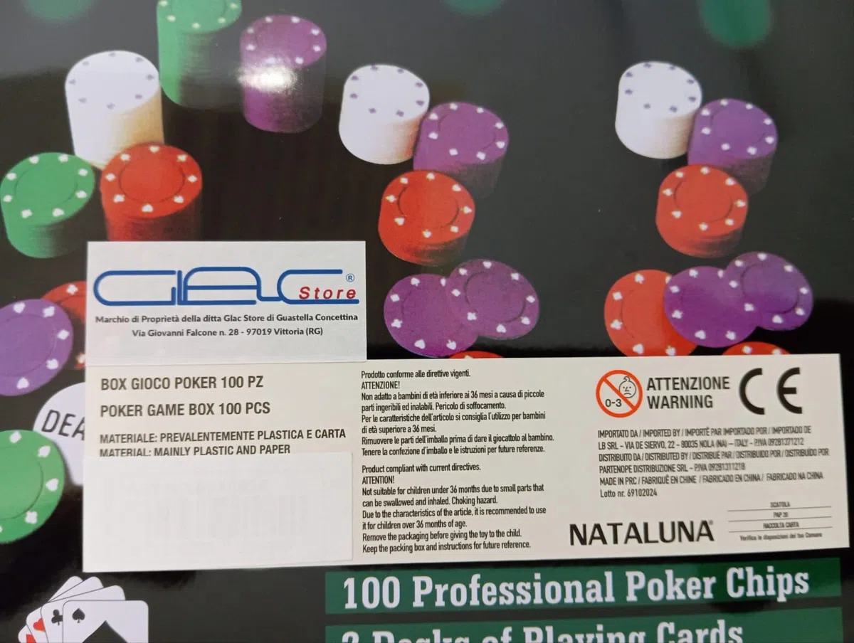 Set da Poker con Scatola in Metallo, 100 Fiches, 2 Mazzi di Carte, Fiches Dealer