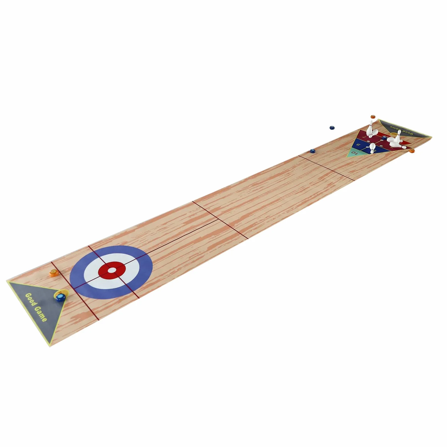 Set di giochi da tavolo 3 in 1, shuffleboard bowling curling, gioco di famiglia, con 2 aste di spinta e 8 arricciature e 6 pin, tavolo Top Games per casa, ufficio, feste