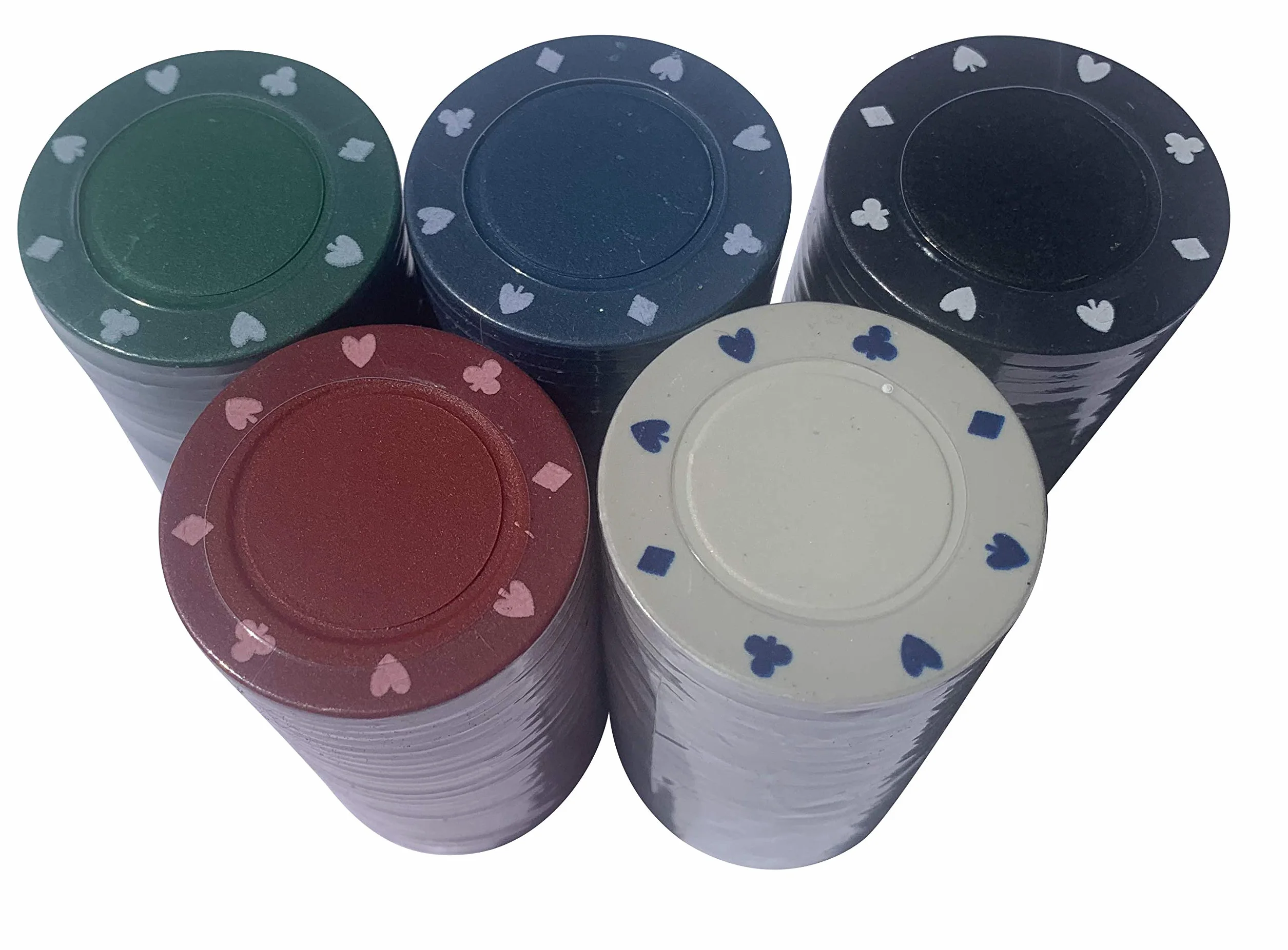 250 fiches da poker adatte – 10 strisce sigillate da 25 fiches – 5 colori