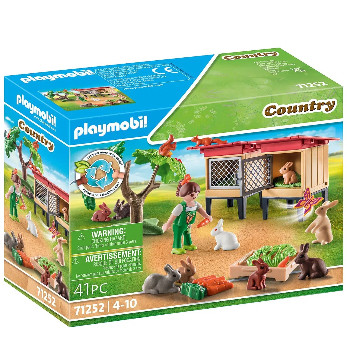 PLAYMOBIL Country 71252 Recinto dei Conigli, Animali per la Fattoria Biologica, Giocattoli sostenibili per Bambini dai 4 Anni in su