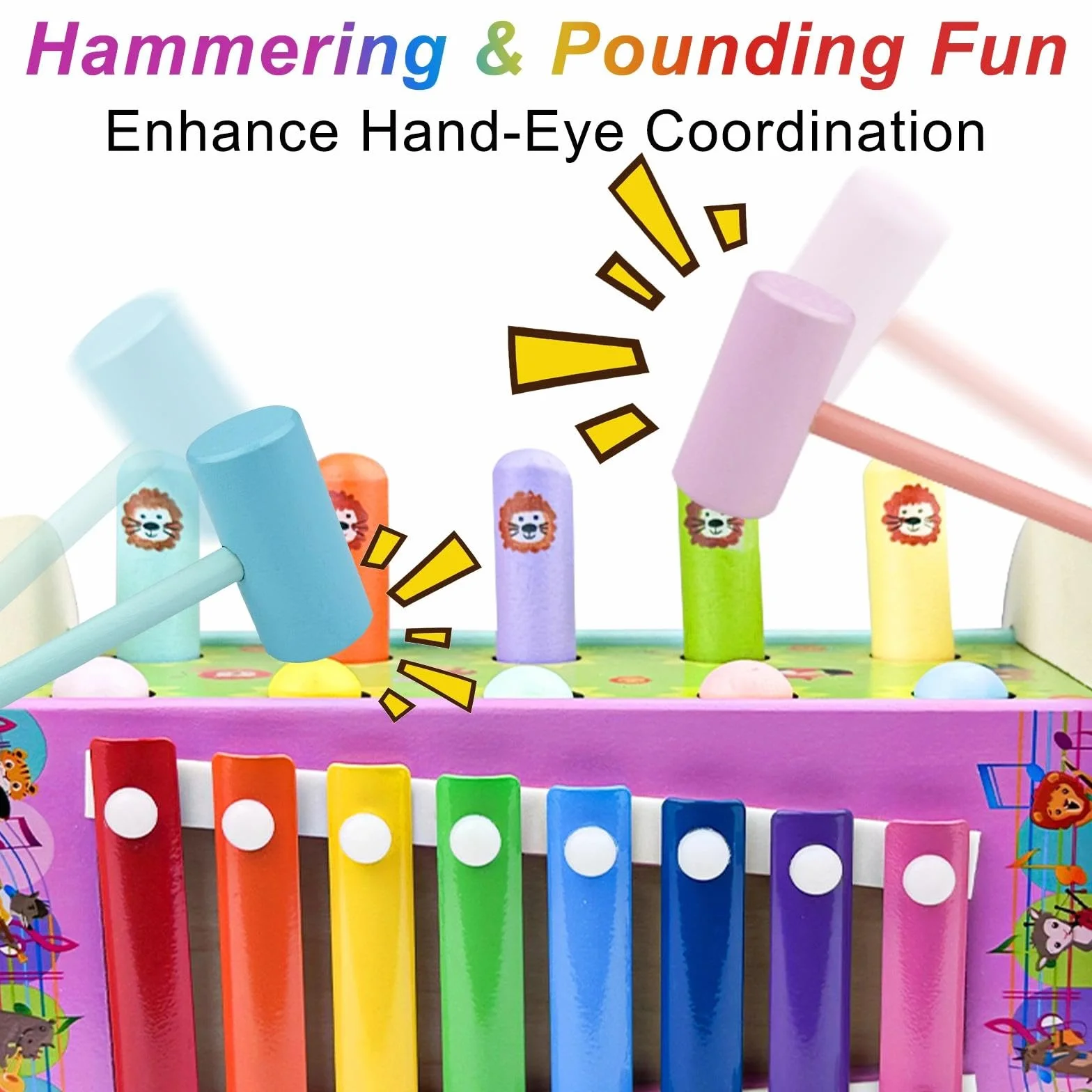 3 in 1 Giochi Legno Bambini con Xilofono/Acchiappa La Talpa/Labirinto, Strumenti Musicali Bambini, Gioco Banco di Martello, Giochi Educativi Montessori, per Regalo Bambino Bambina 1 2 3 Anno