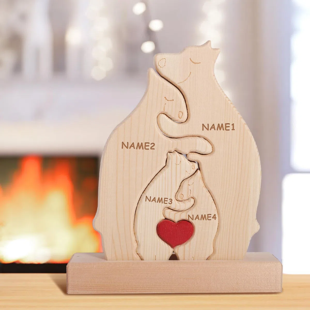 Orsi Puzzle Per Famiglie In Legn,Puzzle Personalizzato con Famiglia di Orsi in Legno,Statua Decorativa In Legno Della Famiglia Di Orsi, Decorazione Domestica per Soggiorno (4PCS)