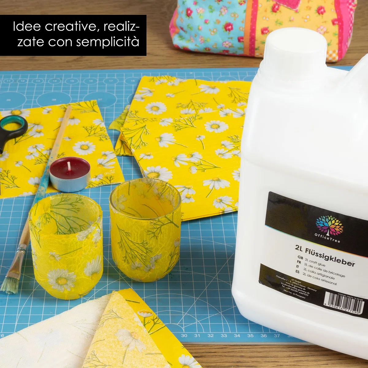 OfficeTree 2 litri di colla trasparente per fai da te – colla liquida senza solventi per bambini