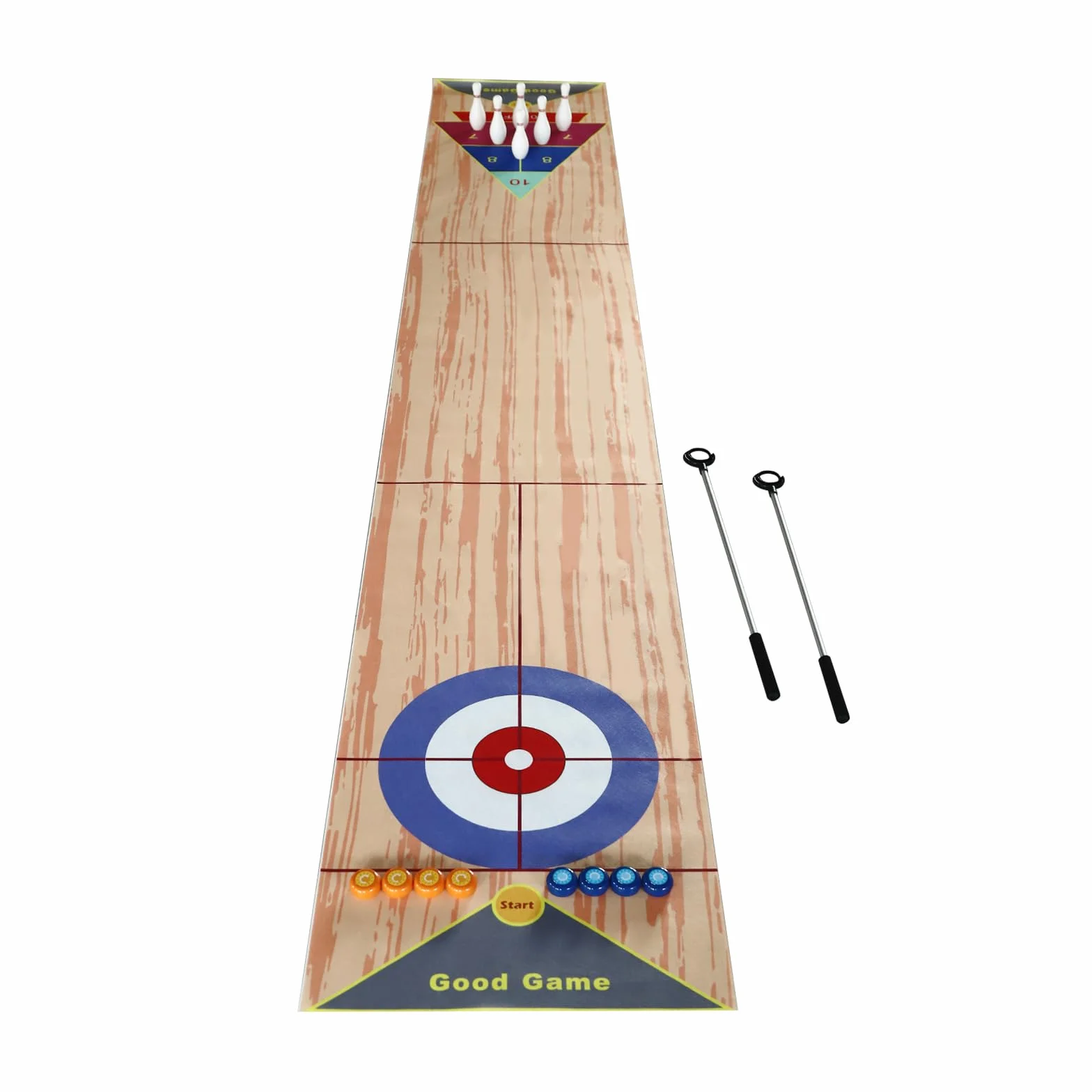 Set di giochi da tavolo 3 in 1, shuffleboard bowling curling, gioco di famiglia, con 2 aste di spinta e 8 arricciature e 6 pin, tavolo Top Games per casa, ufficio, feste