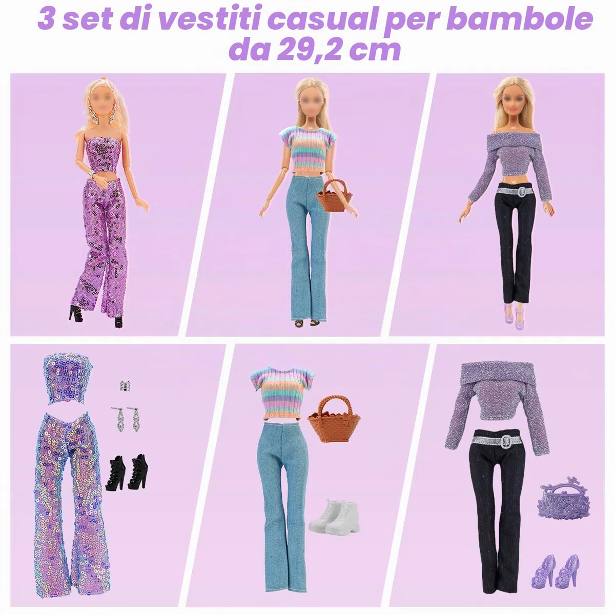 25 Bambole Abbigliamento e Accessori, Compatibile con 11,5 bambole, 1 Abito da Sera 1 Set Moda 1 Vestito con Paillettes 1 Balletto 1 Vestito Maglione 2 Abiti 5 Borse 8 Scarpe1 Corona 3 Accessori