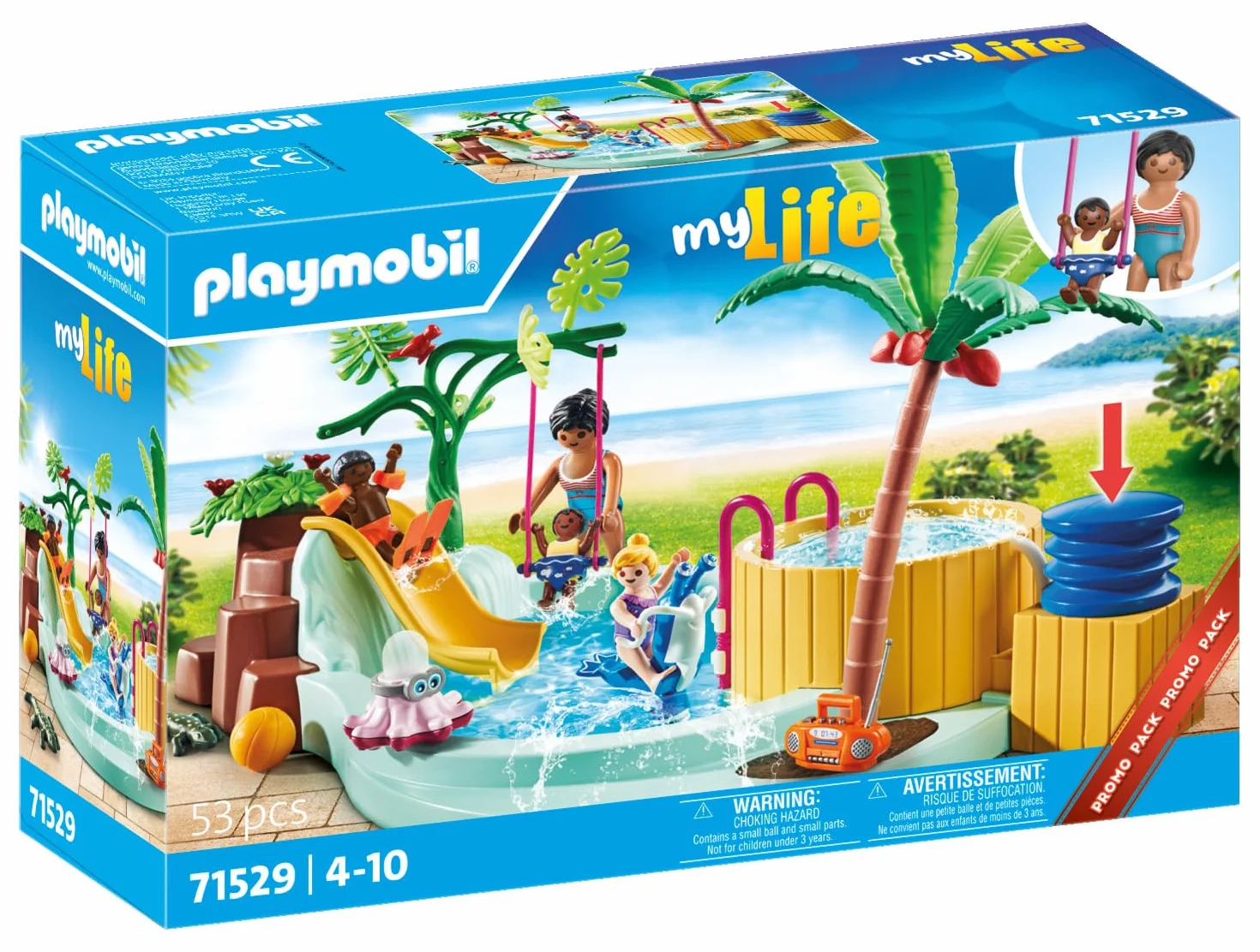 PLAYMOBIL myLife Promo Pack 71529 Piscina con Vasca idromassaggio, Divertimento Acquatico, Inclusi Scivolo a Onde, Dondolo a Molla e Altalena per Bambini, Giocattolo per Bambini dai 4 Anni in su