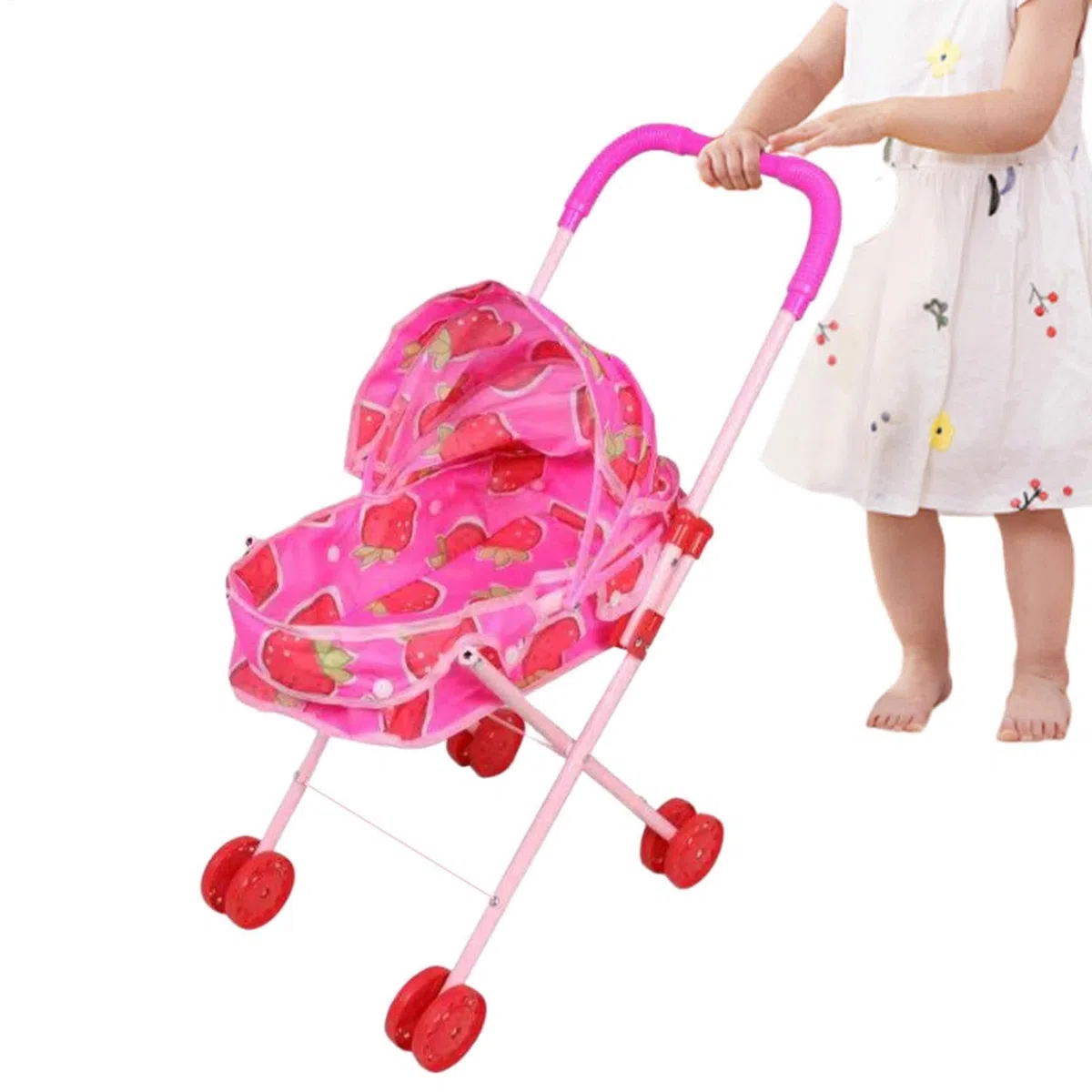 Passeggino per bambole pieghevole con tettuccio, passeggino per giochi di ruolo per ragazze, passeggino leggero per bambole per interni ed esterni, per imparare all'asilo, viaggi, compleanno