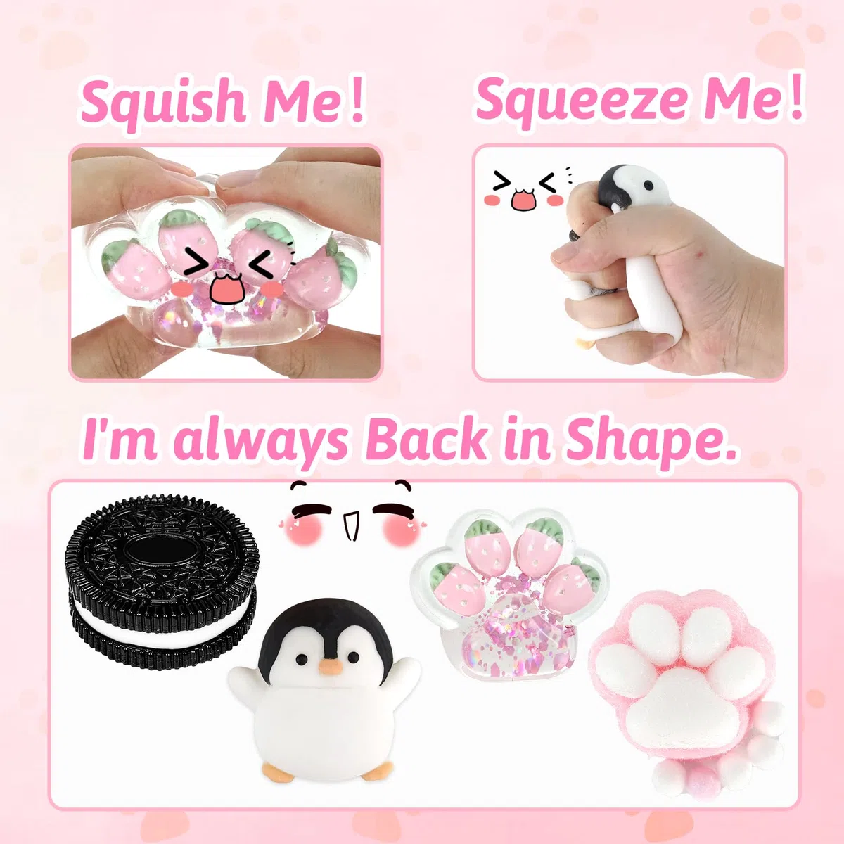 4Pcs Taba Squishy Cat Paw Penguin Squishy Biscotto Giocattolo Antistress Giocattolo Di Simulazione Di Biscotto Da Pizzicare Stress Ball Squeeze Toys Anxiety Relief Per Adulti