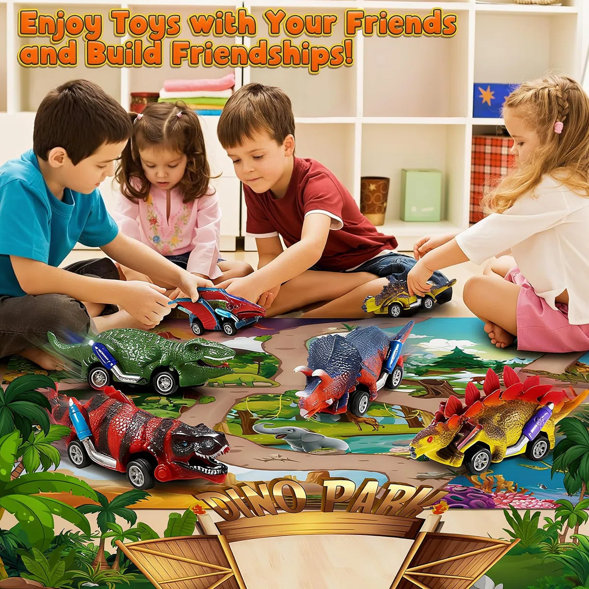Dinosauri Macchinine Giocattolo per Bambini - 6 Pezzi Dinosauro Giocattolo Tirare Indietro Auto con Tappetino attività - Regalo per Bambini 2 3 4 5 6 Anni Ragazzo e Ragazza - Pasqua Regalo