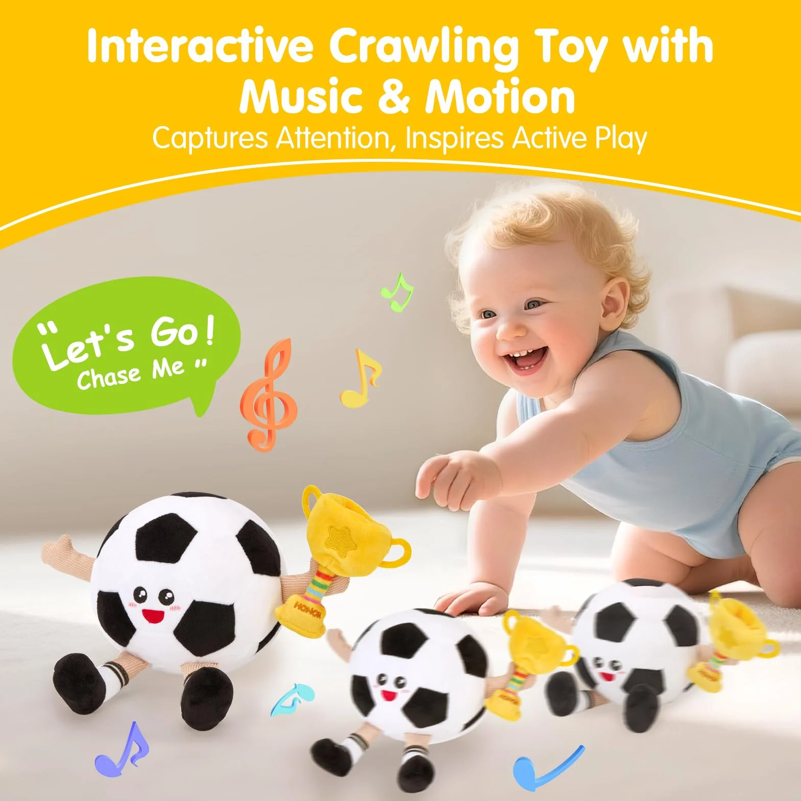 hahaland Giochi Neonato 3 6 9 Mesi, Peluche Calcio Giocattolo Interattivo con Musica e Registrazioni, Gattonare Giochi Regalo Bambini 1 Anno