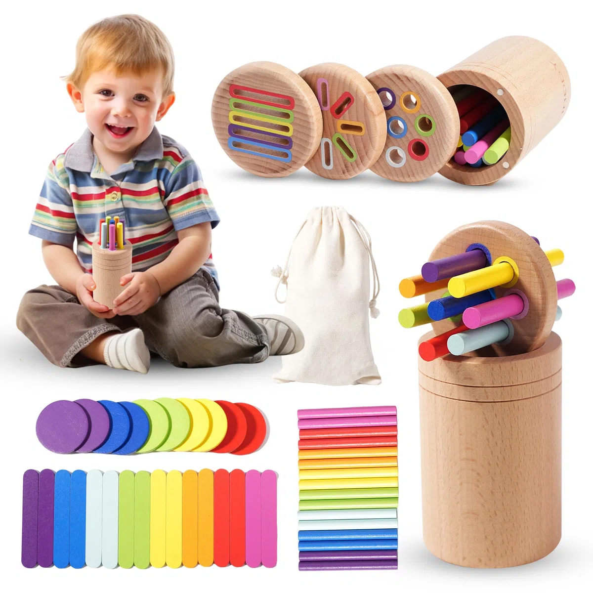 YAANI Montessori - Bacchette per assortimento Montessori, Giocattoli per bambini 6 mesi - 3 anni