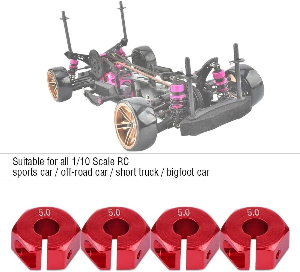YUNIQUE GREEN-CLEAN-POWER Adattatori per Mozzi Ruota Esagonali, 12 mm Universale per Auto HSP Sakura 1/10 Scale RC (Pezzi 4) (5 mm - Rosso)