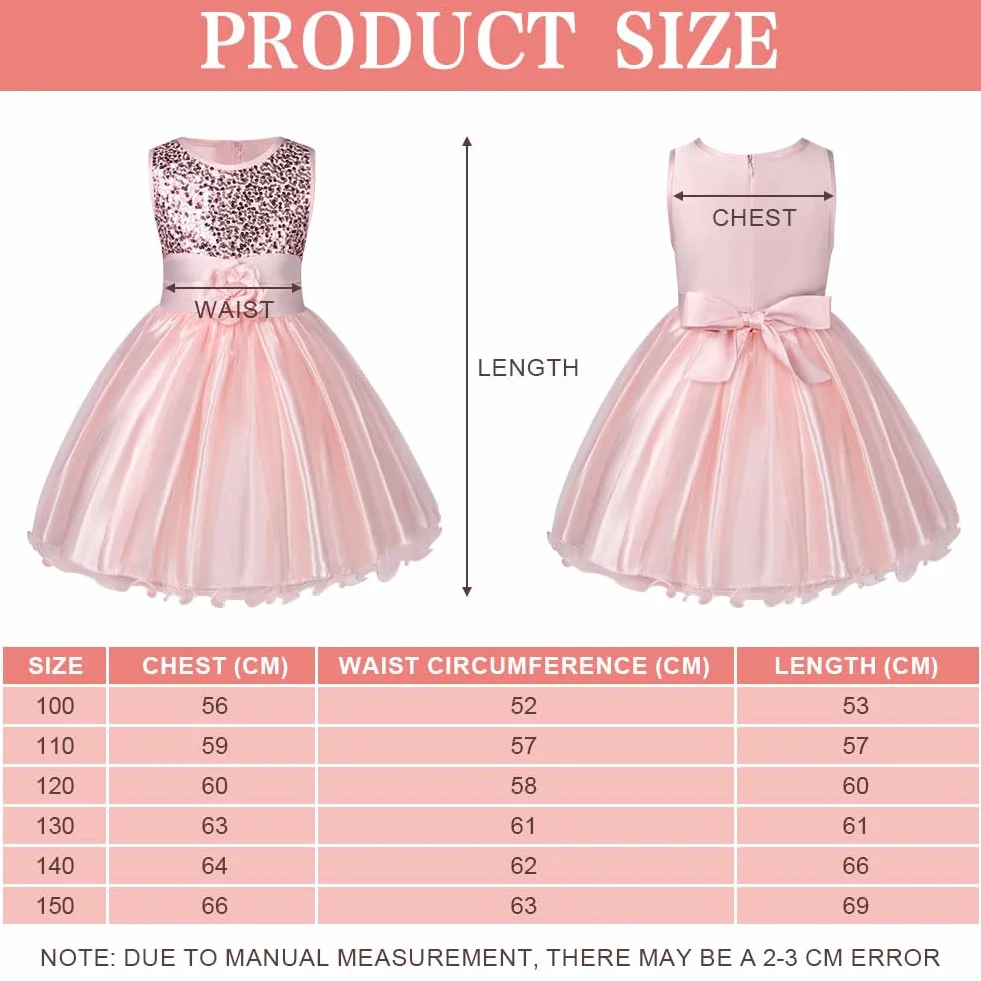 Aomig Vestito Principessa Bambina - Costume Con Fiori e Paillettes per Festa, Matrimonio - Abito da Ballo in Tulle-110