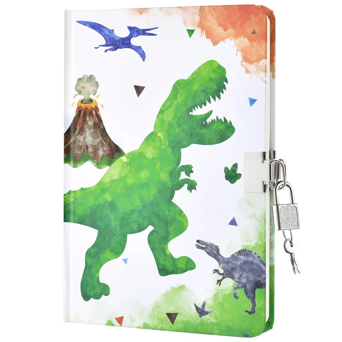 Diario per ragazzi con dinosauri ad acquerello, taccuino luminoso, regalo per bambini, scuola, viaggi, diario privato, copertina rigida, formato A5, a righe, per scrivere e disegnare, blocco note con