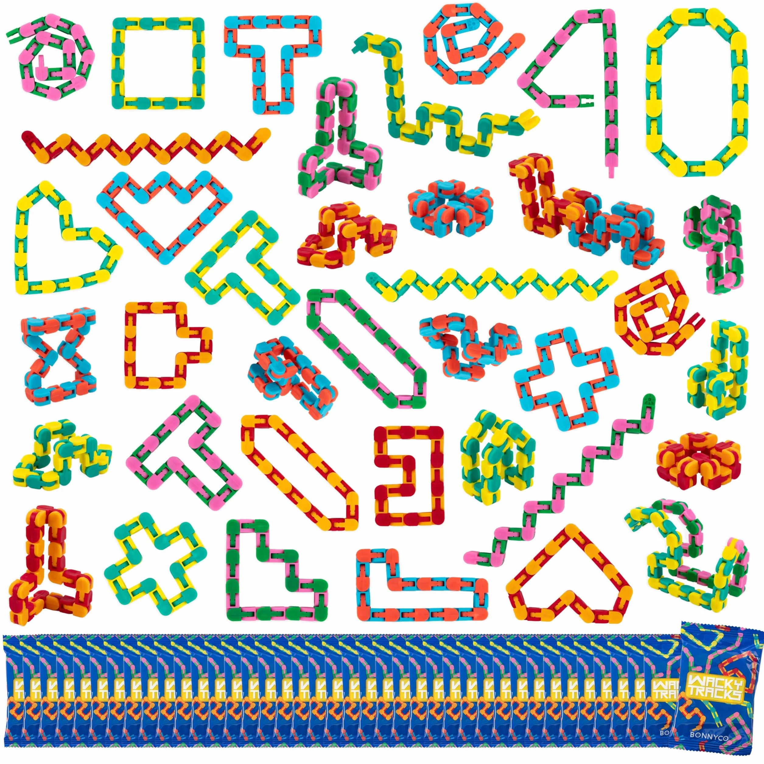 BONNYCO Wacky Tracks Confezione da 40 Catene Click 27 cm Antistress per Bambini 3-12 Anni. Gadget Compleanno Bambini, Fidget Toys, Regalini di Classe e Giochi Sensoriali Autismo