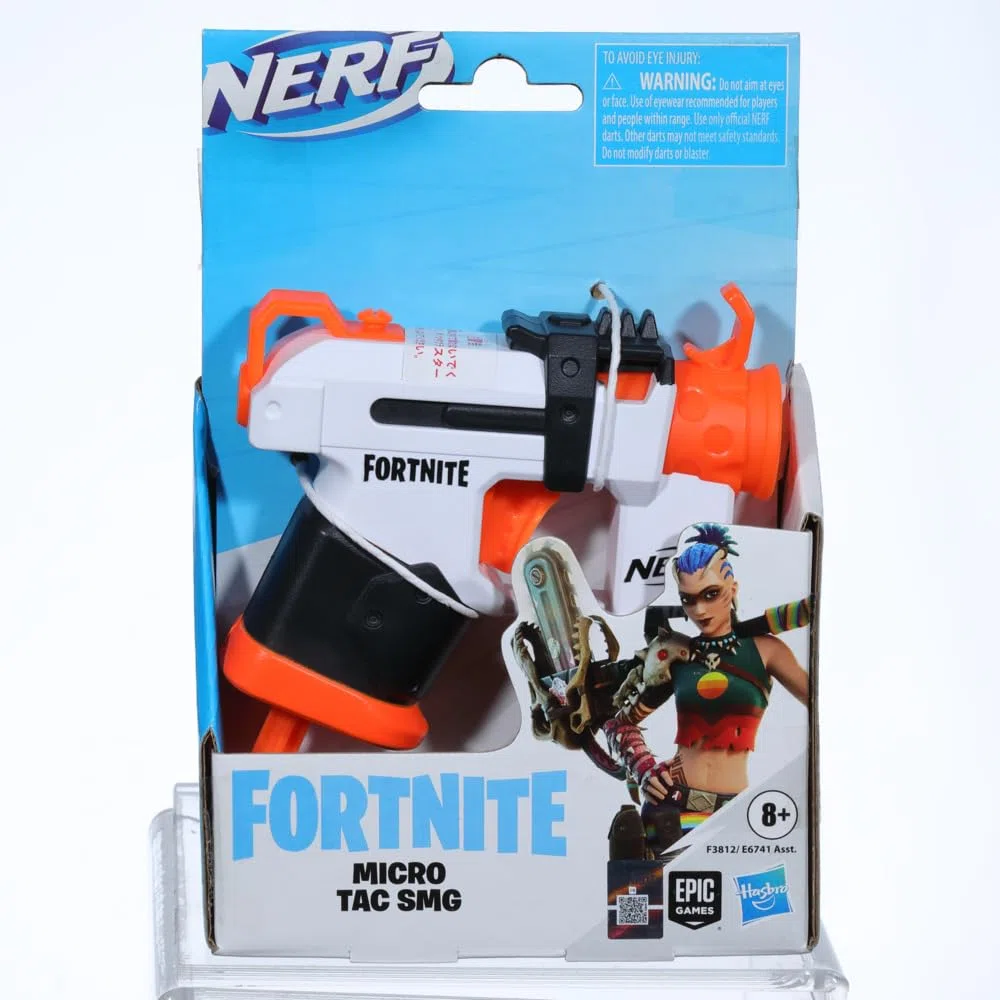 Nerf Fortnite Micro Tac SMG Mini Dart-Firing Blaster, Fortnite Tac SMG Equipment Design, include 2 freccette Nerf Elite