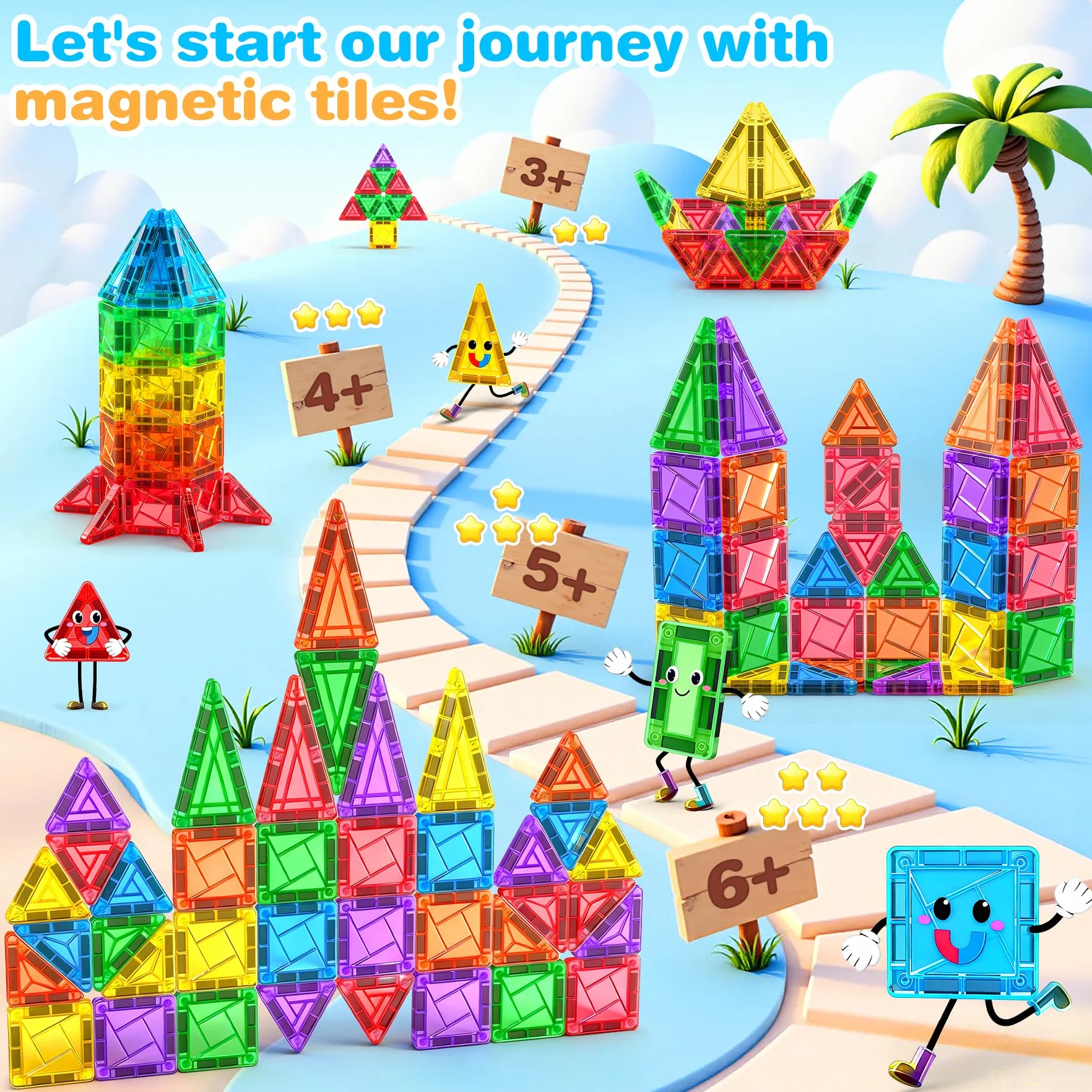 Subtail Costruzioni Magnetiche da Viaggio - 54PCS Mini Giochi Magnetici per Bambini Bambina 3 4 5 6 7 8 Anni Magnetic Tiles Giocattoli Magnetici Viaggio Ragazzi Ragazze 3+ Anni Compleanno Pasqua