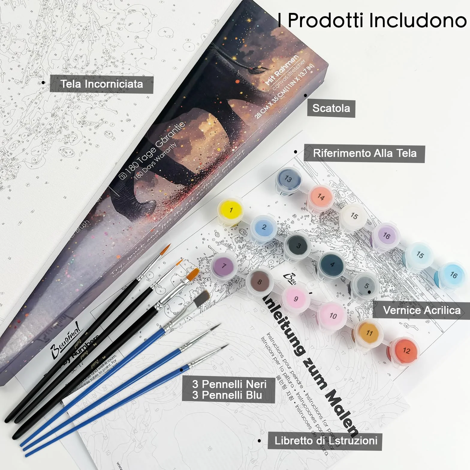 Bougimal Dipingere con i Numeri Adulti Paesaggi, Kit per dipingere con i Numeri con pennelli e pigmento Acrilico Regalo, Fiori 1, Con Telaio 28 * 35 cm