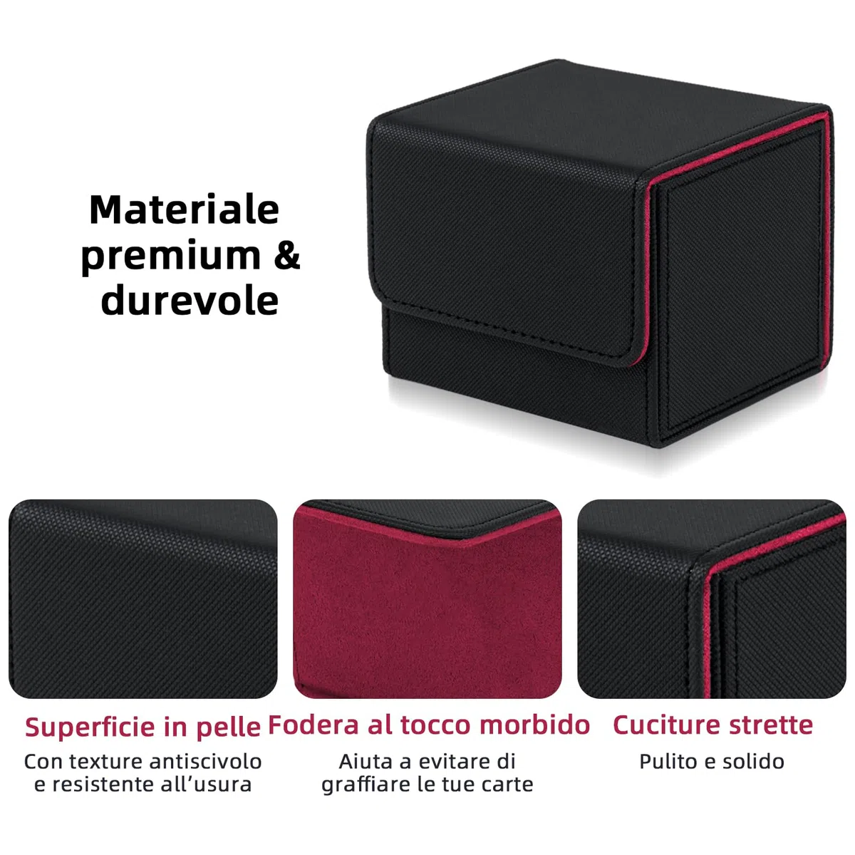 Mcbazel Deck Box Porta Mazzo per MTG Deck Box, Porta Carte Magic, Scatola Porta Carte di per 100+ Carte a Manica Singola, Porta Carte Magic Commander TCG, Custodia in Pelle PU - Nero/Rosso