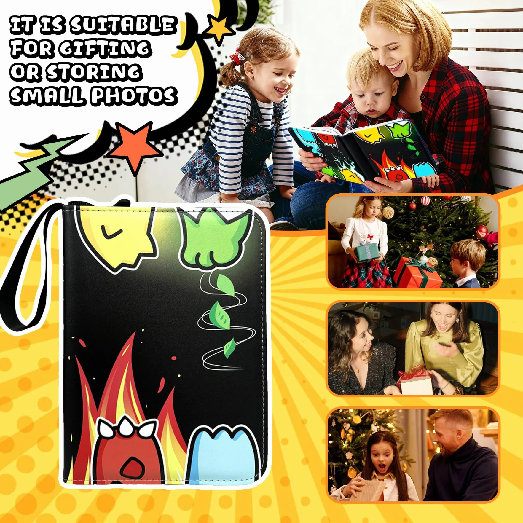 Raccoglitore Carte 400, Album Carte Collezionabili 4 Tasche 50 Pagine Capacità 400 Carte, Album Porta Carte con Cerniera, PU Raccoglitore Impermeabile, Regalo per Collezionisti e Bambini (B)