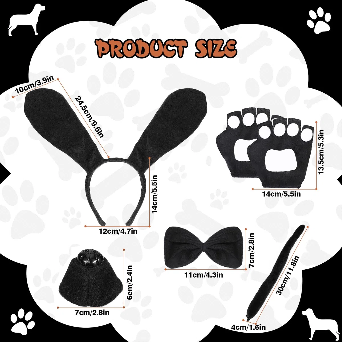 Costumi per Cagnolino per Adulti e Bambini, Fascia con Orecchie Cane Naso Finto Coda Guanti Papillon,Bassotto Costume Halloween Carnevale