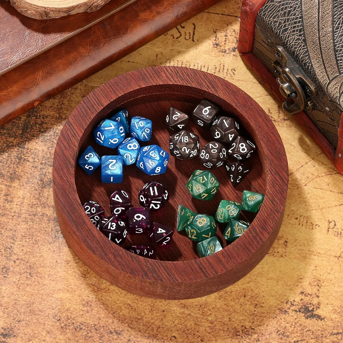 Mini Set di Dadi DND, 4 colori, 7 pezzi di Dadi Poliedrici in Acrilico, D4, D6, D8, 2 D10 (00-90 e 0-9), D12 e D20, Regali D&D con Sacchetto Regalo, Accessori per RPG, MTG, Caffè + Blu + Verde + Viola