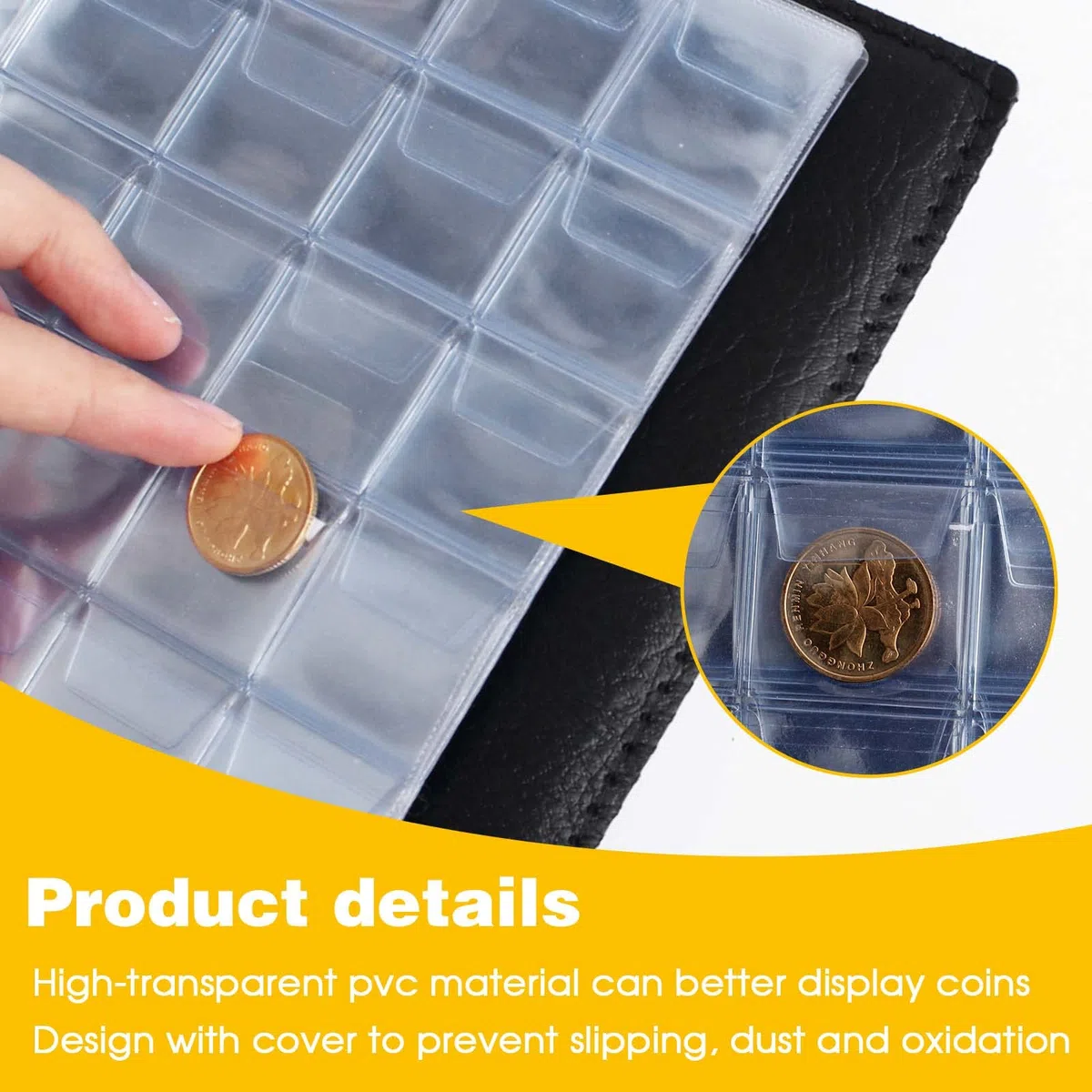 20 pagine/480 Tasche Album della Collezione di Monete, 3x3cm Raccoglitore Coin Penny con 400 Adesivi