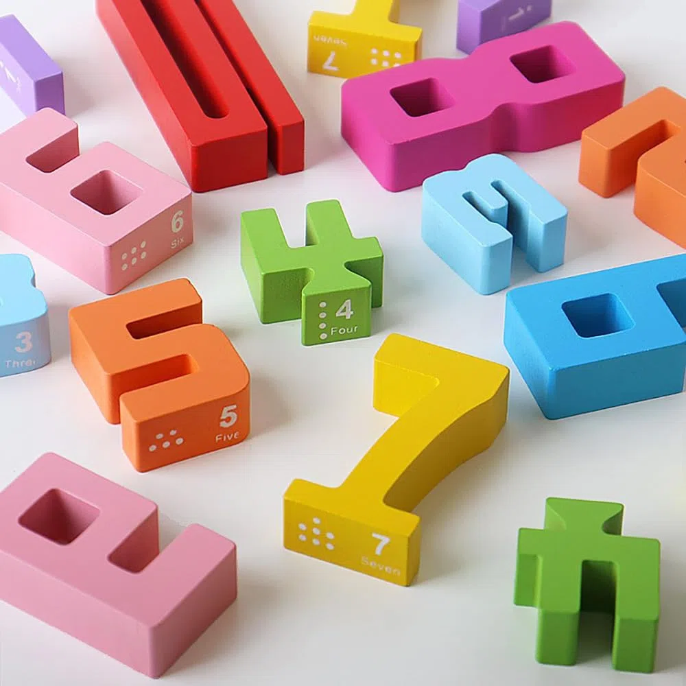 Blocchi Numero in Legno per Bambini, Wooden Number Building Blocks, Puzzle Numerici con Numeri da 1 a 10, Giocattoli da impilare e bilanciare