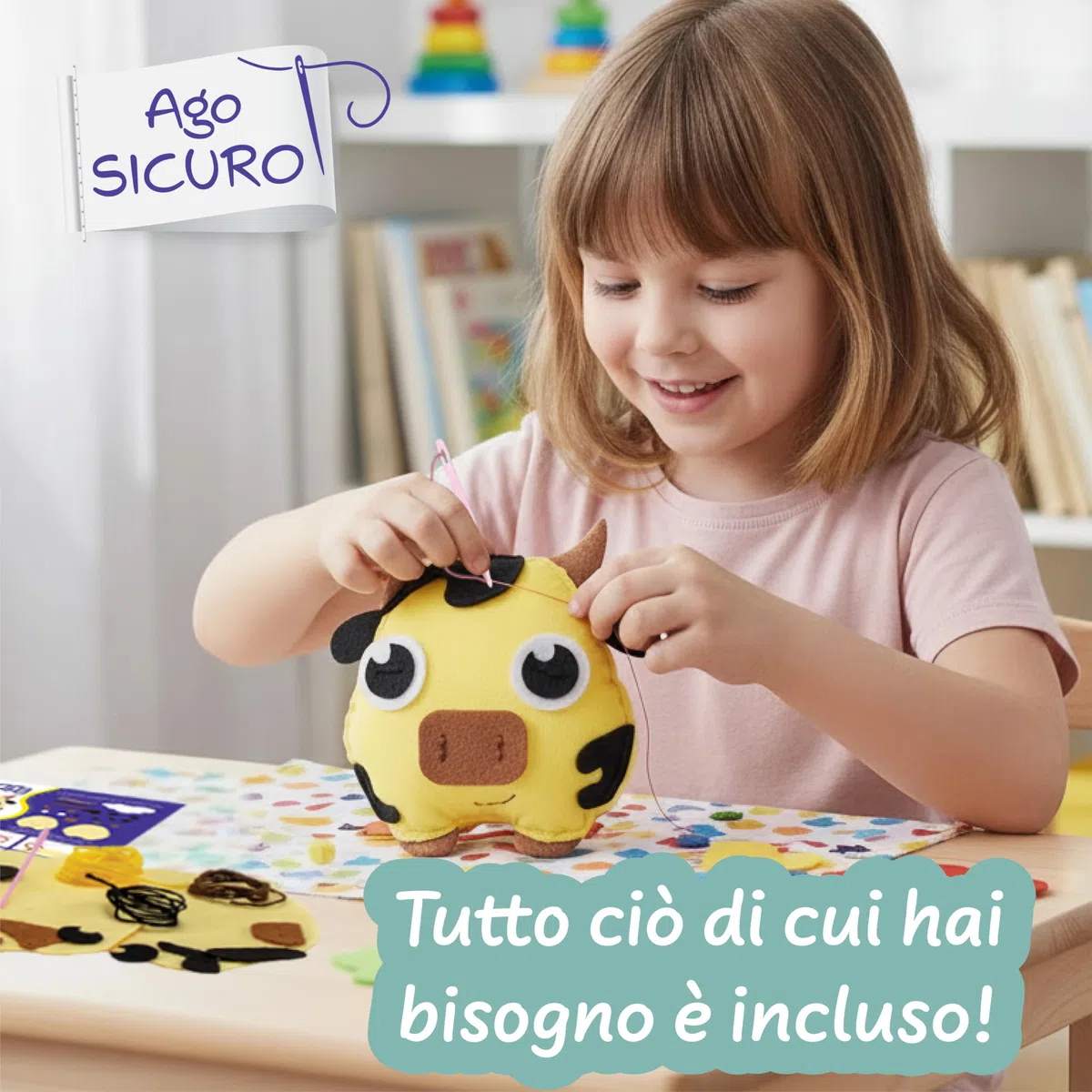 Science4you Kit da Cucito Animali per Bambini dai 6+ Anni – Crea i tuoi Peluche, Primo Kit da Cucito, Crea 3 Animali, Kit Artigianale con Ago Sicuro, Giocattolo Regalo per Bambini dai 6 7 8+ Anni