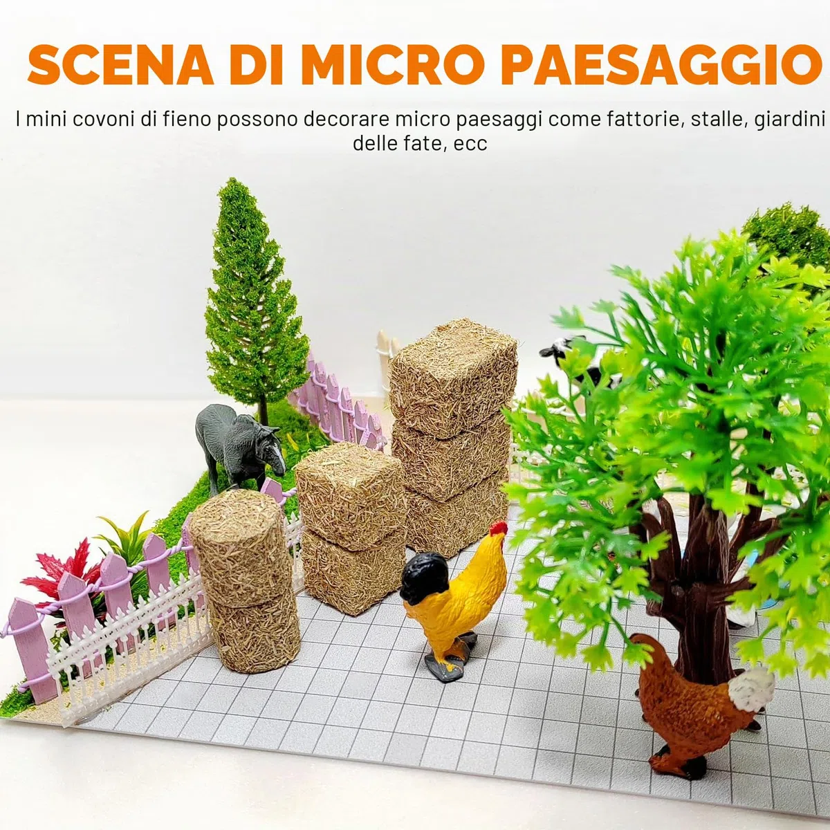 jojofuny Set di 12 mini palline di fieno in miniatura, per la fattoria, per la casa delle bambole, per il modellismo