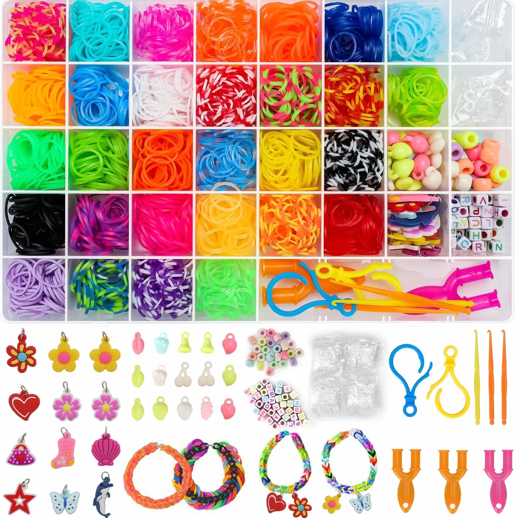 Elastici per Braccialetti, 2500+ Bracciale Elastici Colorati Loom Bands Kit 40 griglia, Fai Da Te Bambina Elastico di Gomma Bracciale Lavorare a Maglia Fare Braccialetti Perline Giocattolo Regalo