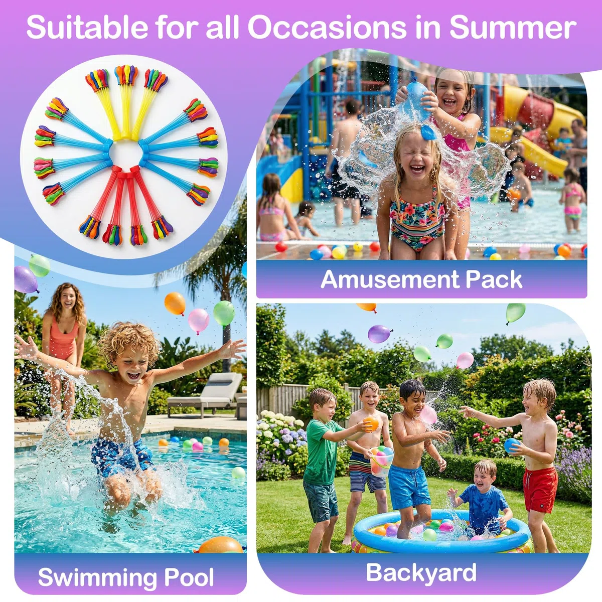 CIYIN 555 Pcs Palloncini d'Acqua, Colorato Bombe Dacqua Palloncini con 4 Attacchi Rubinetto, Palloncini Acqua Autosigillanti a Riempimento Rapido, per Giochi Acqua, Spiaggia, Piscina Feste Estive