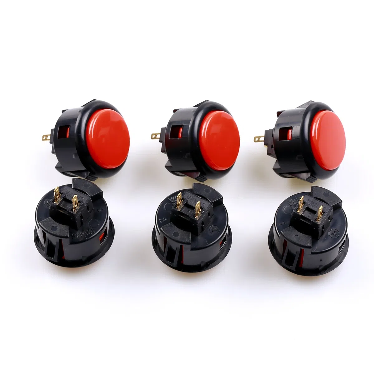 Sanwa 6 pezzi OBSF-30 Pulsante originale 30mm - per videogioco Arcade Jamma e console di gioco con joystick Arcade (Nero & Rosso) S@NWA