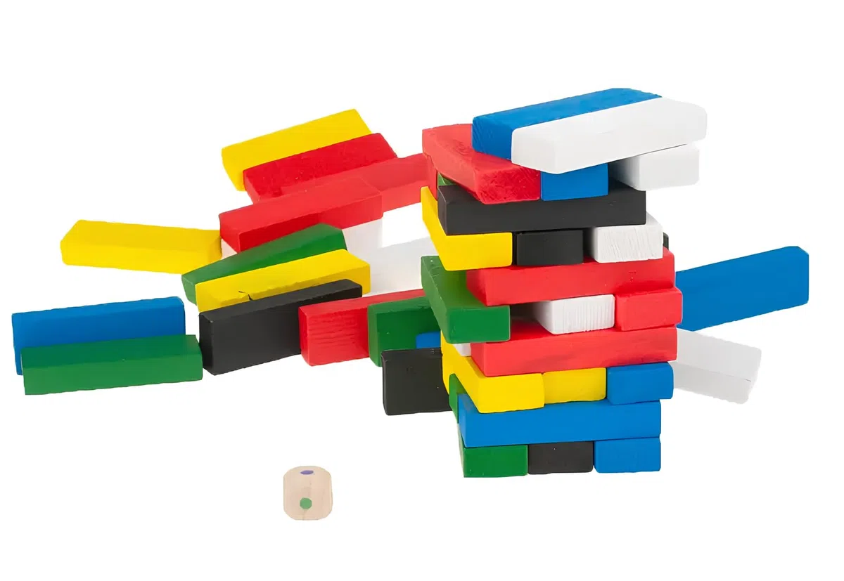 Generico Gioco Torre in Legno Colorata Torre Equilibrio Legno 54 Pezzi con Dado Torre Oscillante Giochi Di Società Mattoncini Impilabili Gioco da Tavolo Classico Educativo Costruzioni