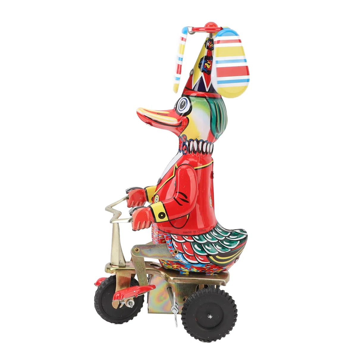 Anatra retrò su Bici Giocattolo di Latta Meccanismo a Carica Nostalgico Regalo per Adulti da Collezione Materiale: Banda Stagnata