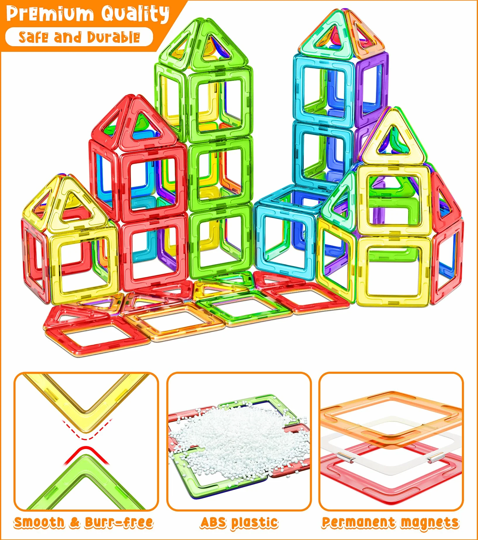 COOLJOYA Costruzioni Magnetiche, Costruzioni Magnetiche per Bambini 3 Anni, Giochi per Bambini Giochi Montessori per Ragazzi e Ragazze di 3 4 5 6 7 8 annii, 50 Pezzi Blocchi Magnetici