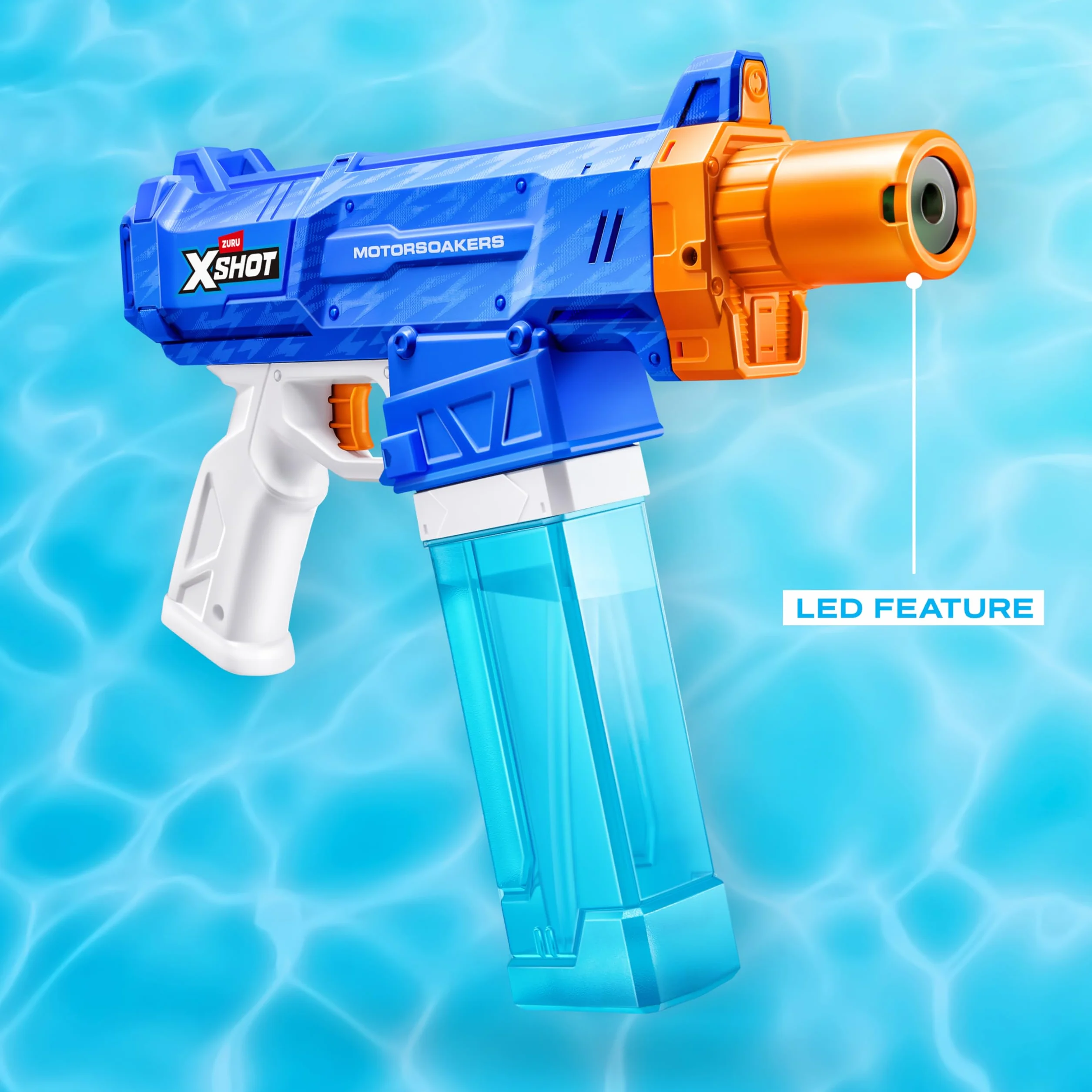 XSHOT Water Turbo Stream Motor Soaker by ZURU: Blaster d'acqua motorizzato, riempimento rapido, canna LED, getto 9m. Giocattolo estivo per bambini 5+ divertimento all'aperto.