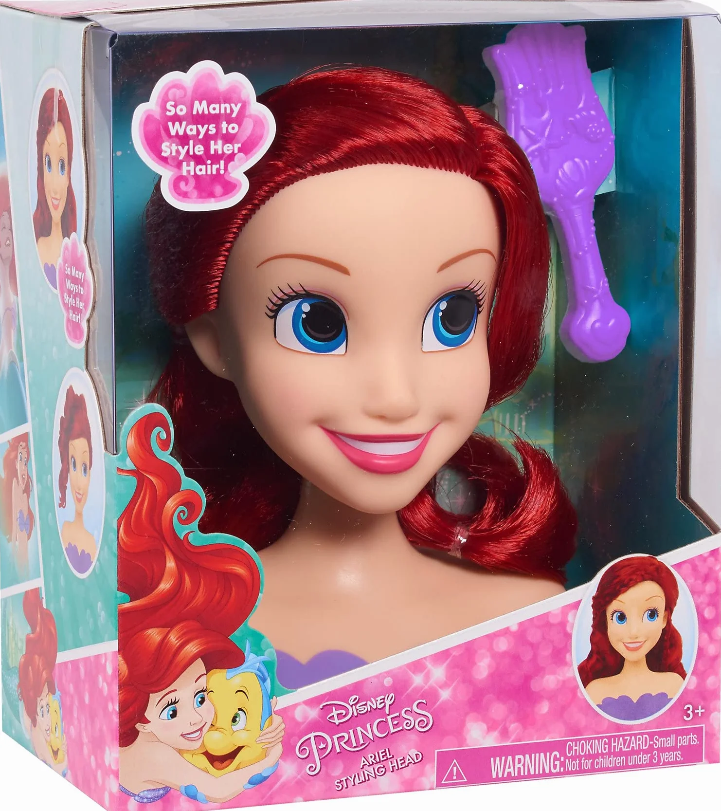 Disney Princess Ariel - Mini Testina da Parrucchiere, 14 cm, con Spazzola per Capelli, per Divertimento, dai 3 Anni in su, Just Play