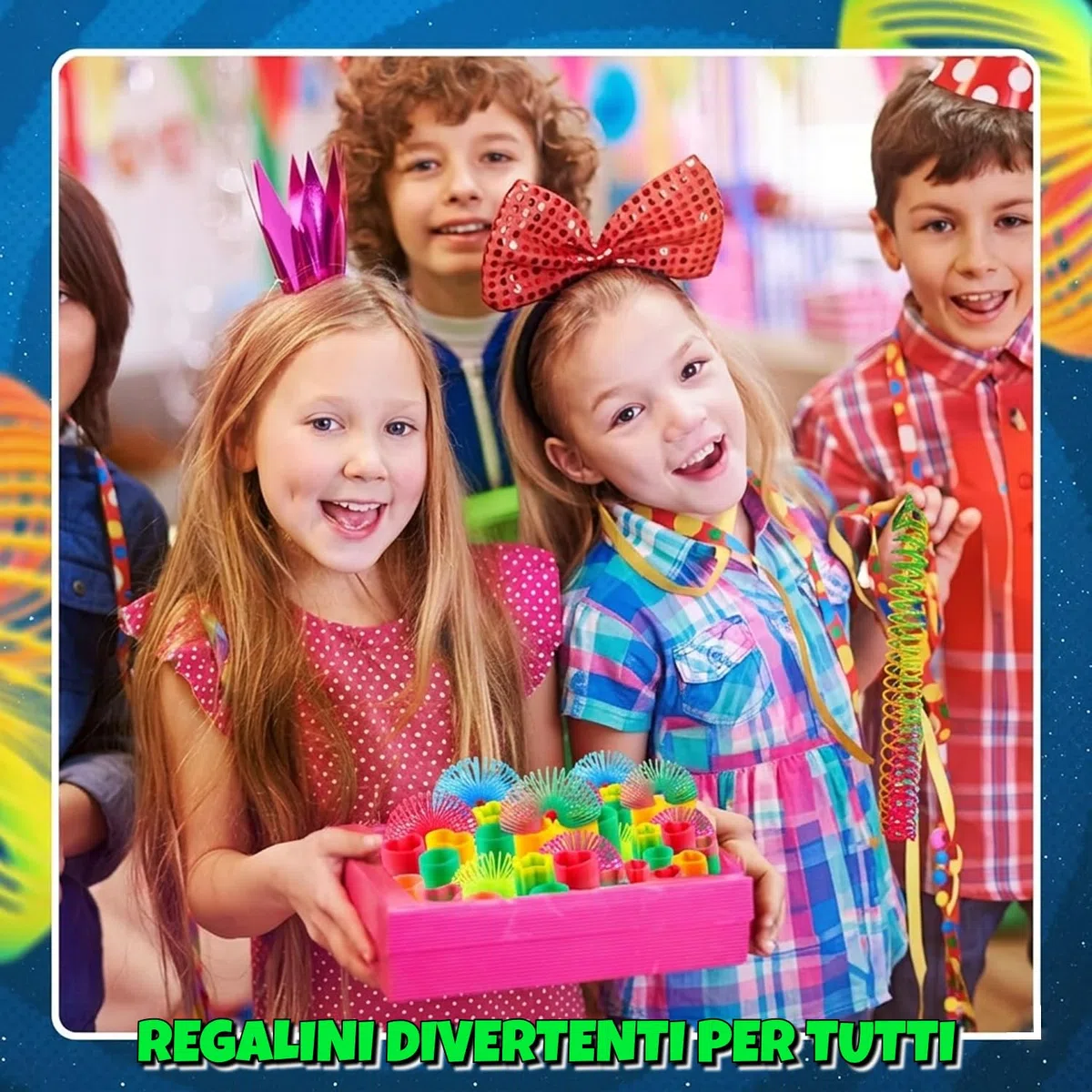 Bedwina Assortimento Giocattoli Rainbow Spring – 50 Mini Giocattoli a Molla Colorati, Ideali per Sacchetti Regalo, premi per Feste e Calze di Natale per Bambini