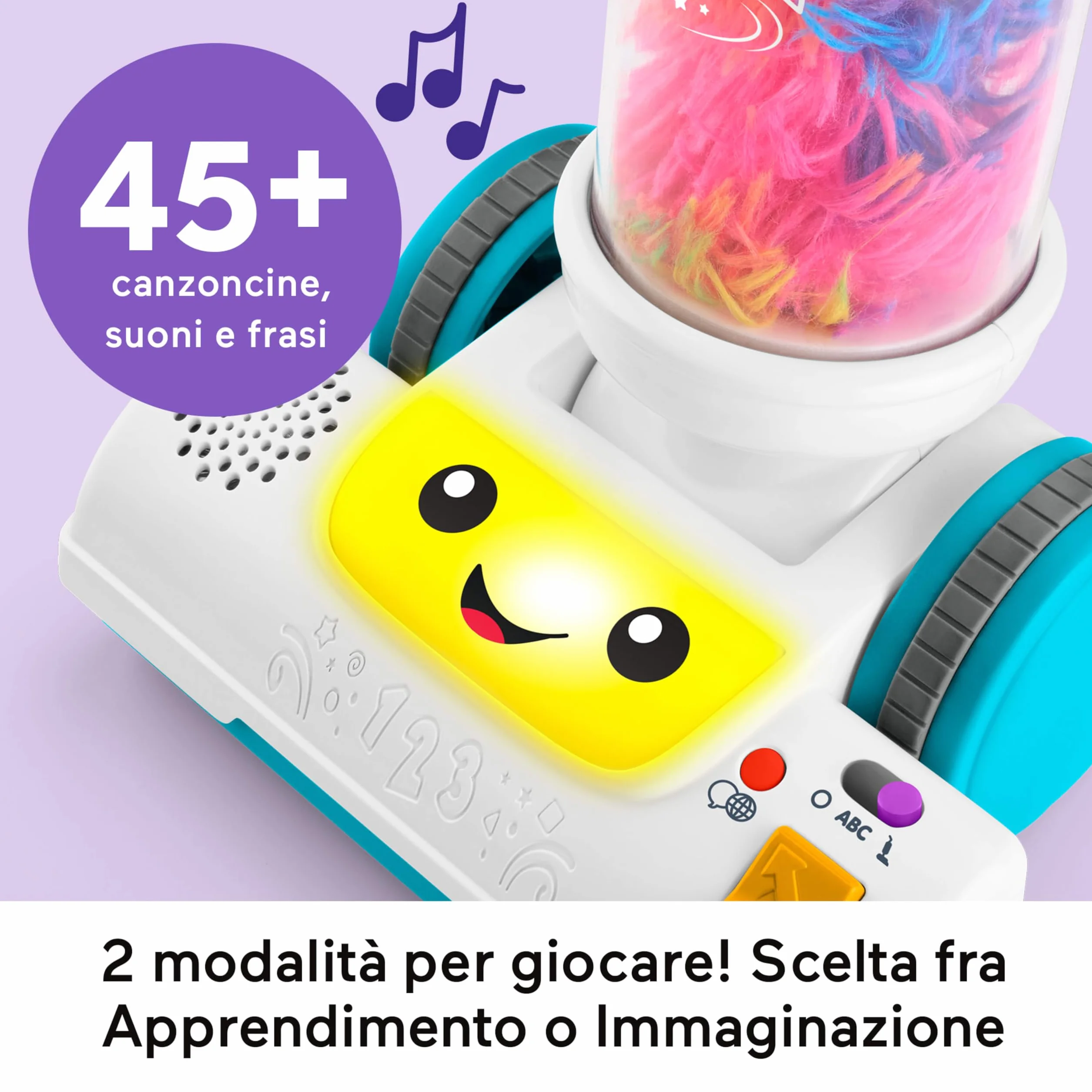 Fisher-Price Aspirapolvere e Spolverino 2 in 1 Set Giocattolo con 45 Canzoni Luci Suoni Italiano 2+ Anni JMM34