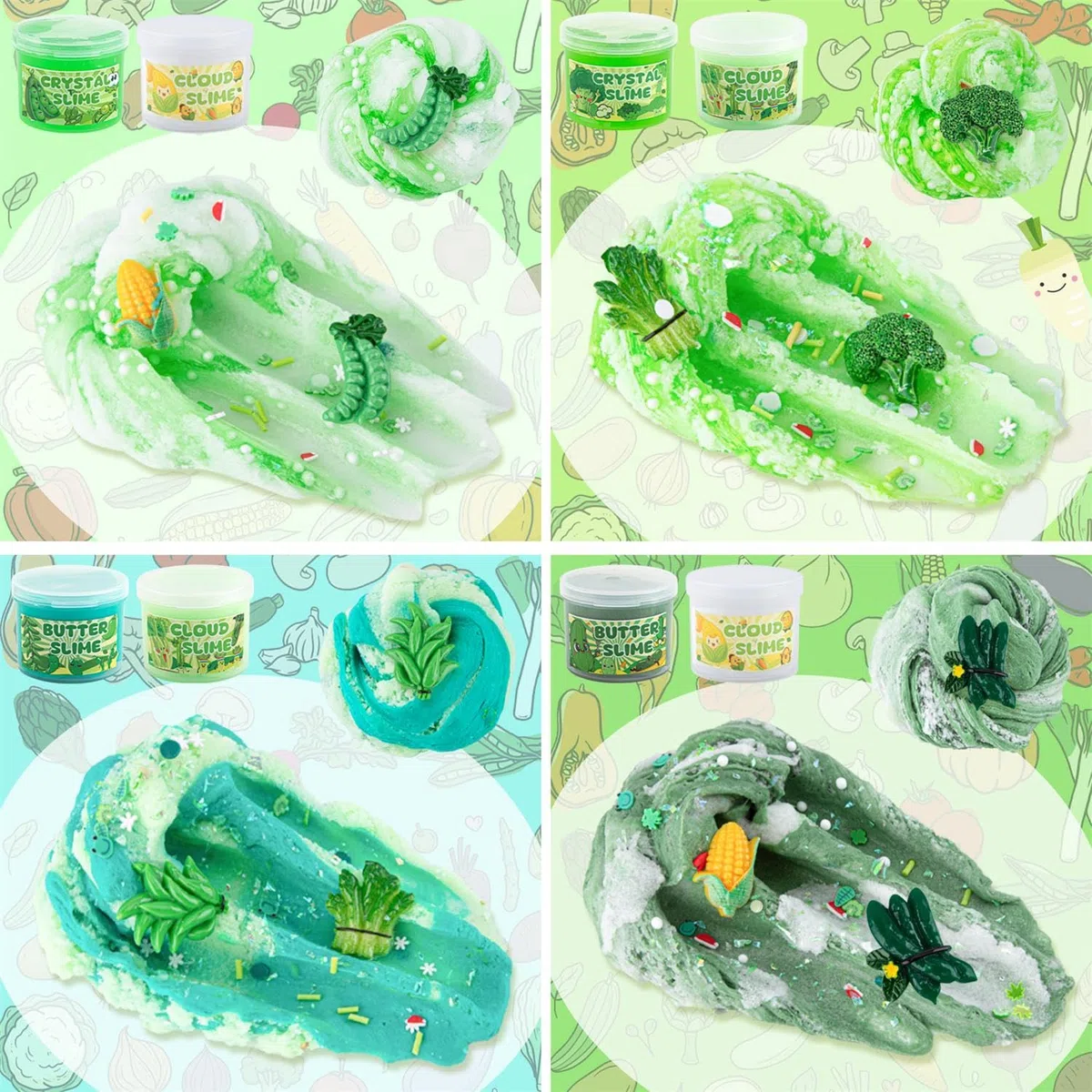 Kit di 6 confezioni di slime verde sfumato – Cloud Butter Clear & Crunchy Slimes per bambini con vari componenti aggiuntivi, bomboniere non appiccicose per ragazzi e ragazze