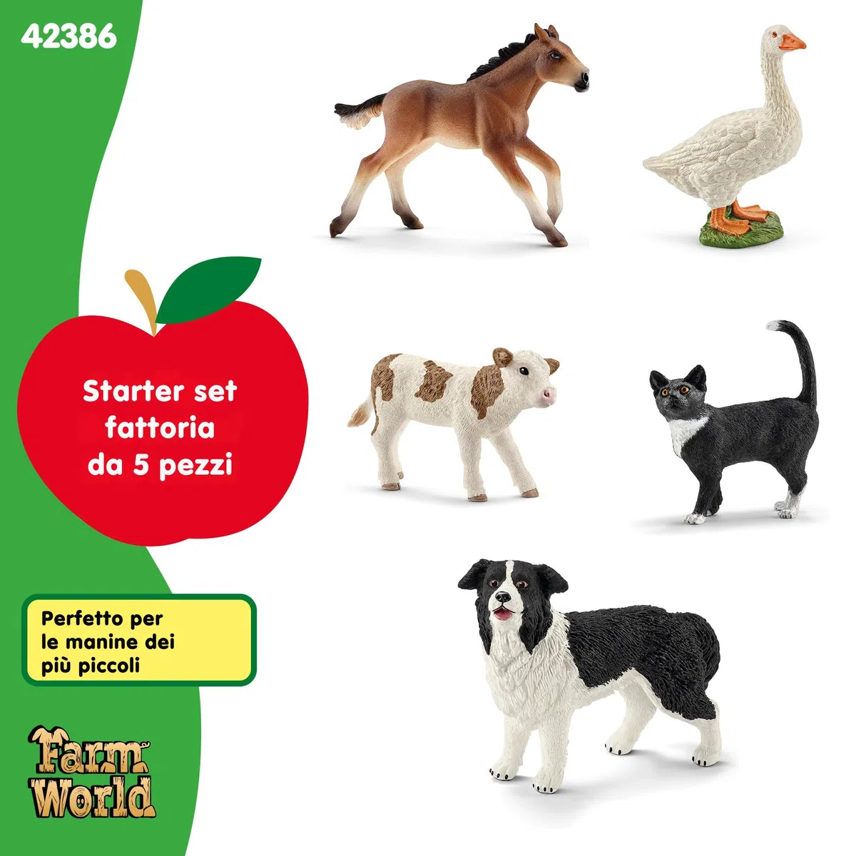 SCHLEICH FARM WORLD | Animali della Fattoria Bundle 42386 | Set con vitello, puledro, gatto, cane e oca | figure realistiche per bambini dai 3 anni | 5 pezzi | solo su Amazon