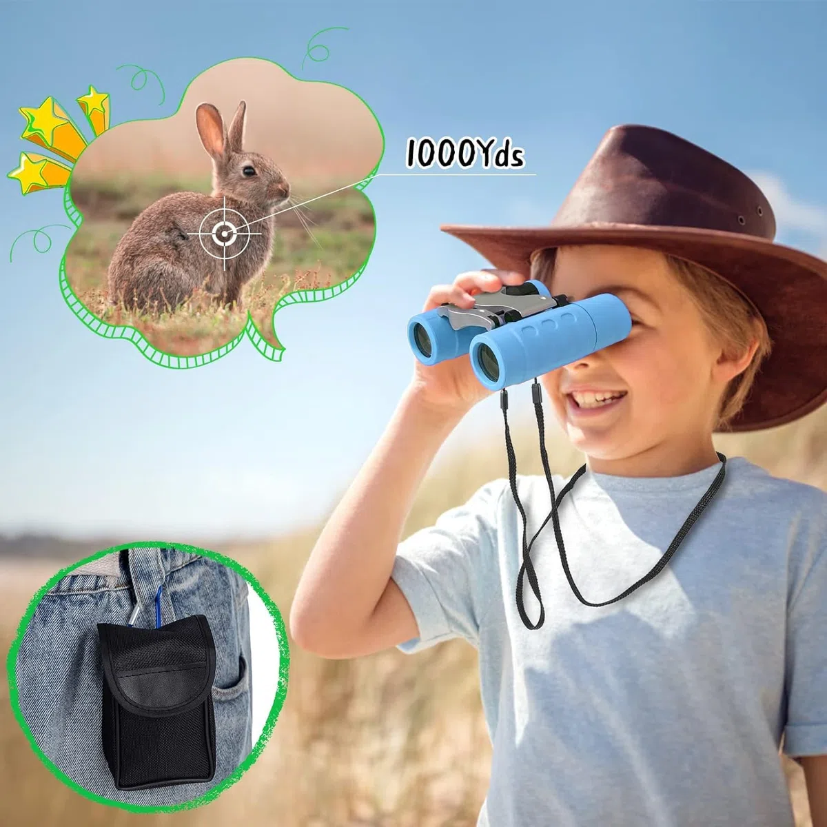 Binocolo Bambini,Ingrandimento 8X21,Antiurto Compatto,Regalo per Ragazzi e Ragazze,Giocattoli da Esterno,Adatto per Visite Turistiche,Escursionigiochi di Spionaggio (Blu)