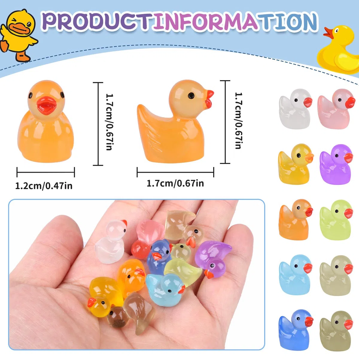 100Pcs Luminous Mini Resin Ducks, Piccole Mini Anatre Luminose, Miniatura Paperelle Piccole per Acquari, Decorazioni per Case Delle Bambole, Piante in Vaso, Decorazioni per Paesaggi da Giardino