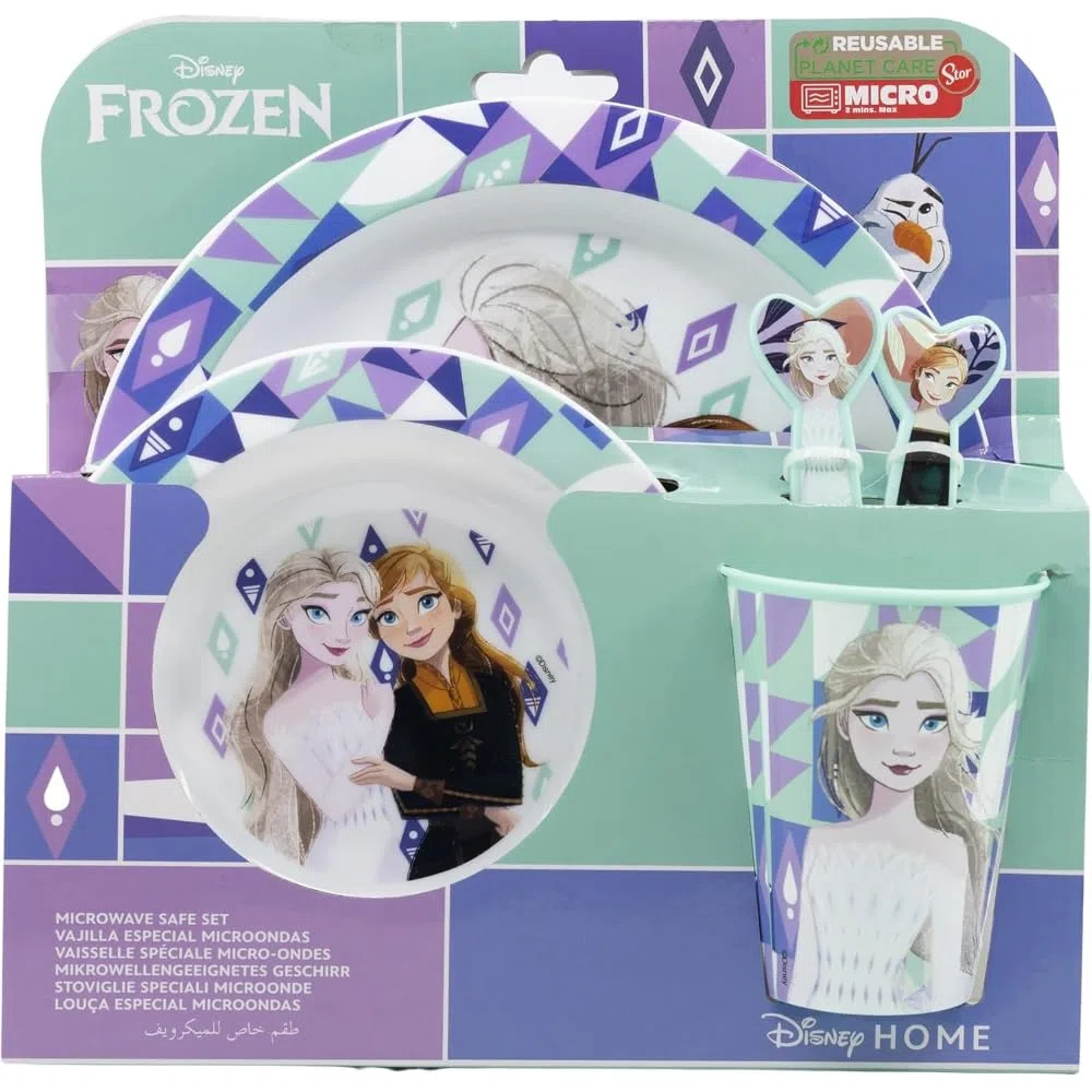 Set stoviglie Frozen Disney in plastica riutilizzabile 5 pezzi piatti bicchiere posate per bambini set pranzo