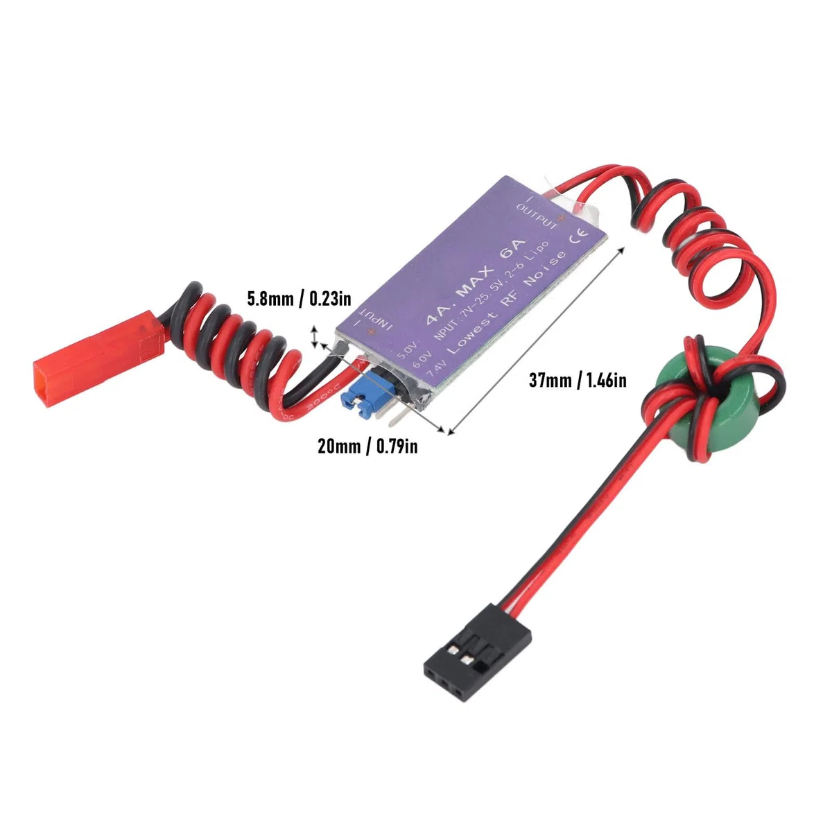 Eujgoov Regolatore di Tensione Lipo, Input 7-25,5V 2-6S, Output 5V, 6V, 7,4V 4A, per Elicotteri RC e Modelli a Volo